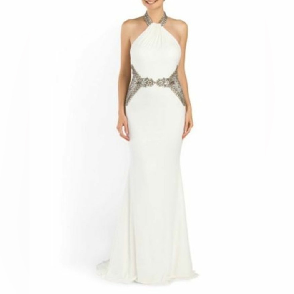 Lotus Threads Hand Beaded White Wedding Formal Gown